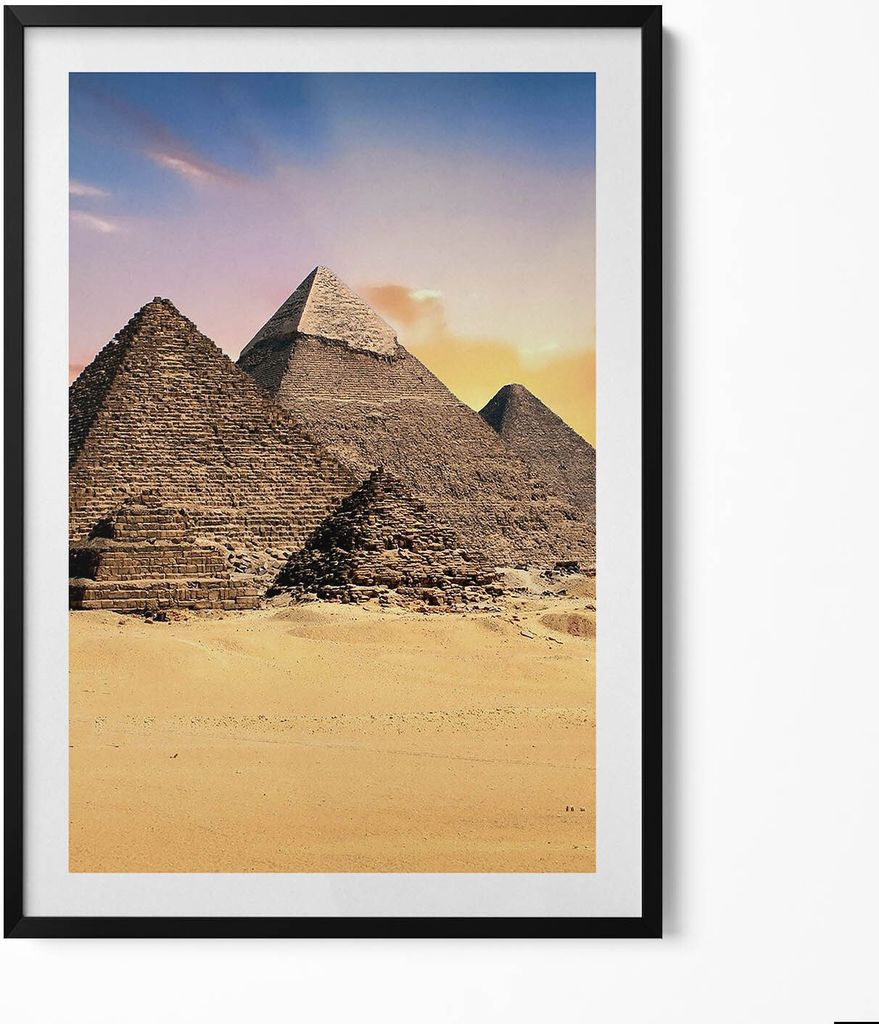 Ägyptische Pyramiden in der Wüste– Wandbild mit Rahmen – Gerahmtes Bild – Wanddekoration – 70x100 cm – Schwarz Rahmen