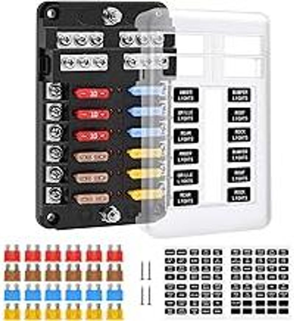 Kfz sicherungshalter flachsicherung, ENDARK kfz sicherungskasten, 12 fach sicherungshalter mit LED-Anzeige negativen Bus für Auto, Boot, Van, Suv,...