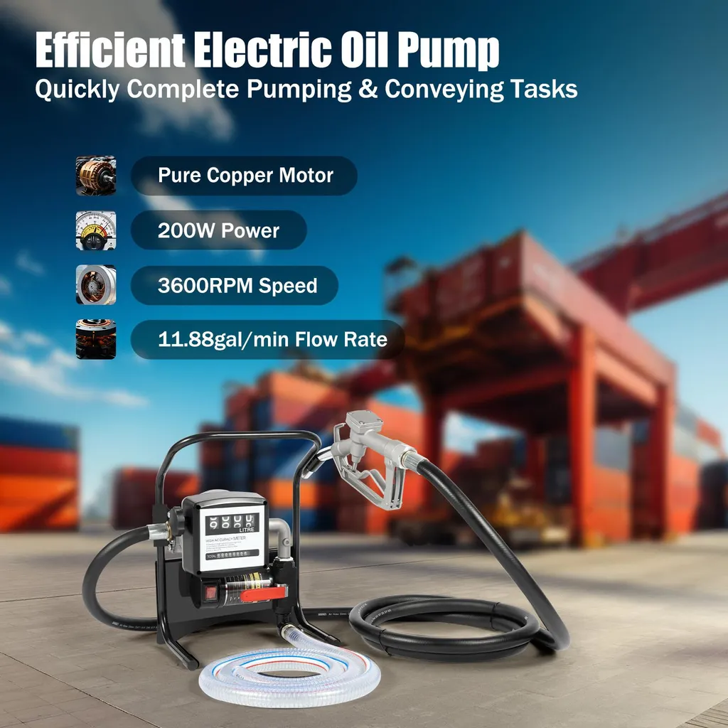 Pompe de transfert diesel 200W noire haute performance - 3600 tr/min - 3