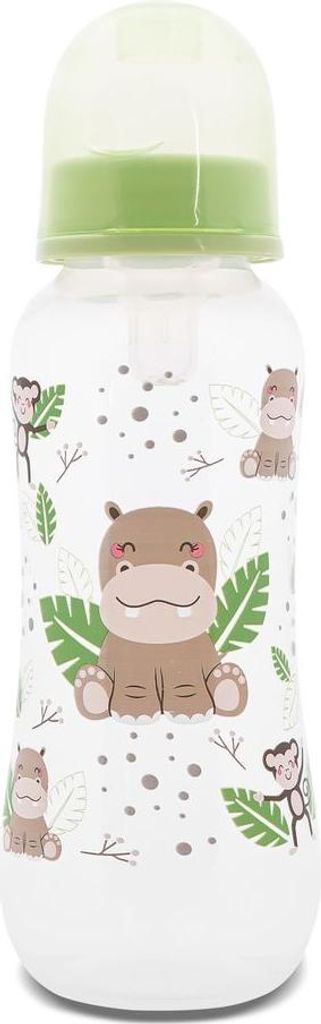 Baby Care Babyflasche 250 ml Tiere Silikonsauger Größe 0+ Schutzdeckel ab Geburt grün