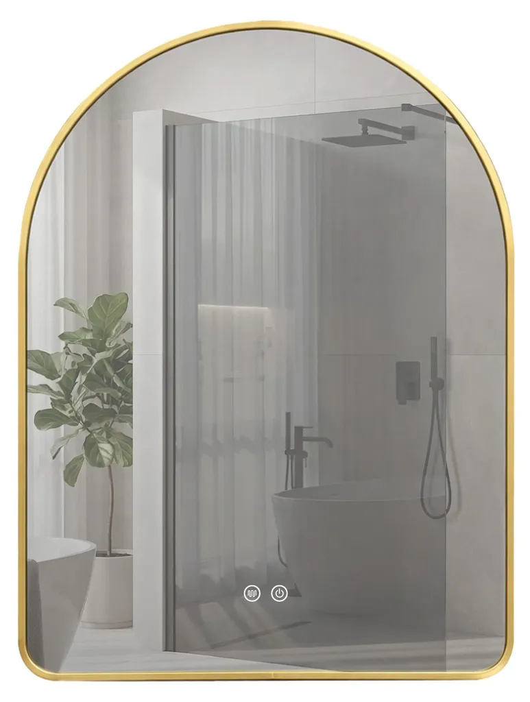 Miroir de Salle de Bain LED 80x60 cm Rea Camlot avec Cadre Doré Brossé