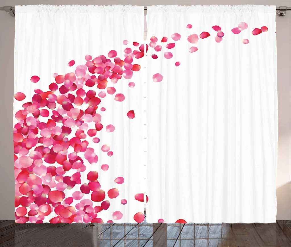 ABAKUHAUS Tenda rustica a foglie, petali di rosa Vortex, tenda con passanti e ganci per camera da letto, 280 x 175 cm, magenta bianco
