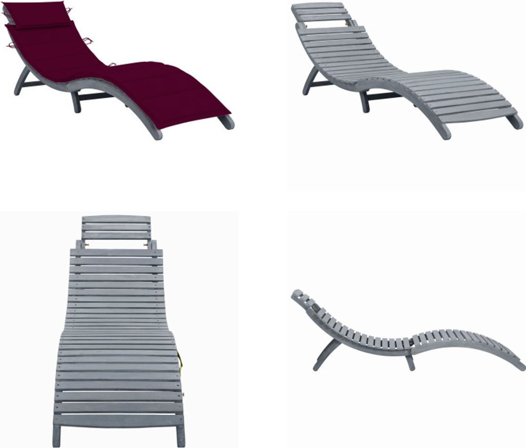 vidaXL Sonnenliege mit Auflage Grau Massivholz Akazie - Sonnenliege - Sonnenliegen - Liegestuhl - Liegestühle