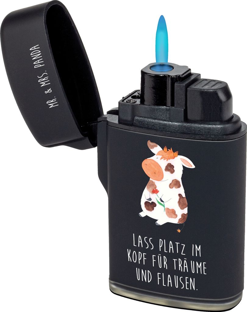 Mr. & Mrs. Panda Feuerzeug Kuh - Schwarz - Geschenk, Milch, Kühe, Hof, Bauernhof, zigarettenanzünder, gas anzünder, Spruch, Feuerzeuge, sturmfeu...