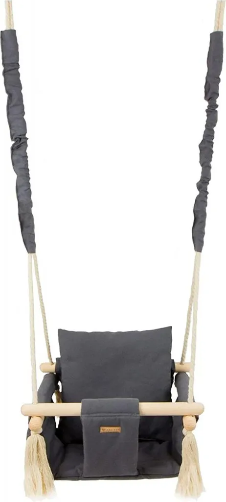 Balançoire en bois et coton gris pour enfant - Confort Terrasse et Jardin