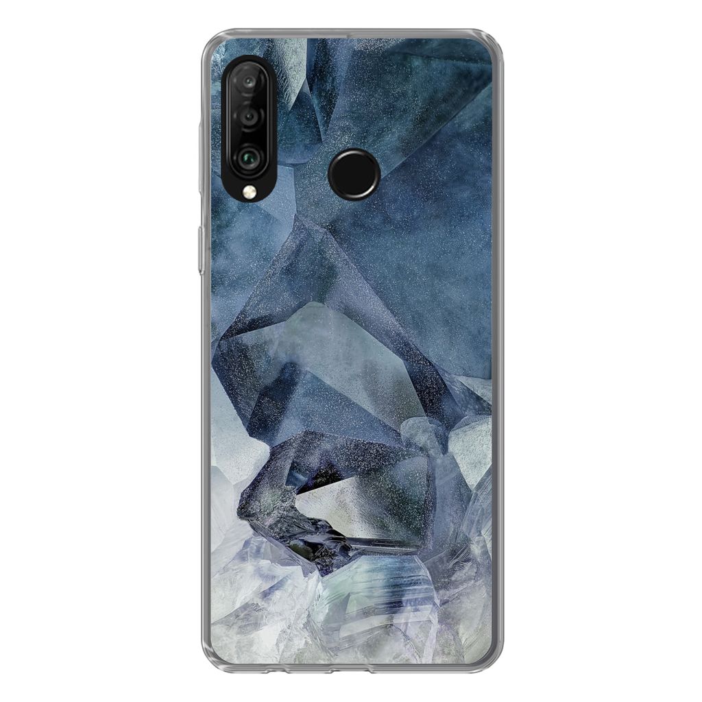 MuchoWow Handyhülle Schutzhülle Hülle für Huawei P30 Lite Naturstein - Blau - Chic Silikon Softcase Handy Hülle - Handyhülle