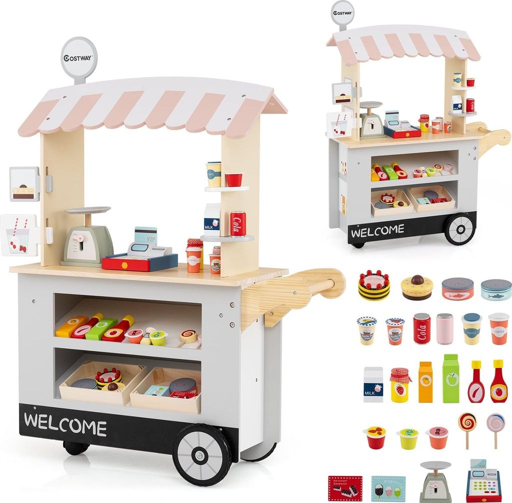 Holz-Foodtruck für Kinder mit 30 Zubehörteilen, ab 3 Jahren