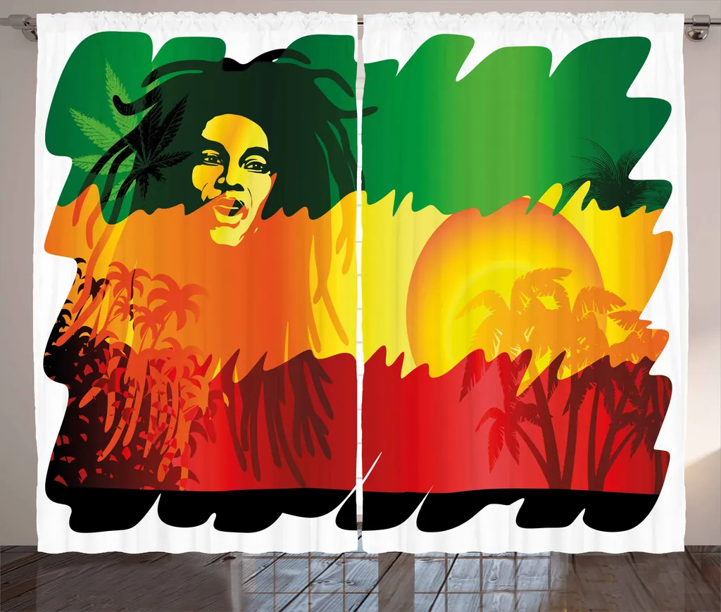 Rideaux de Salon Universels Reggae Rasta avec Crochets Inclus 280x225cm