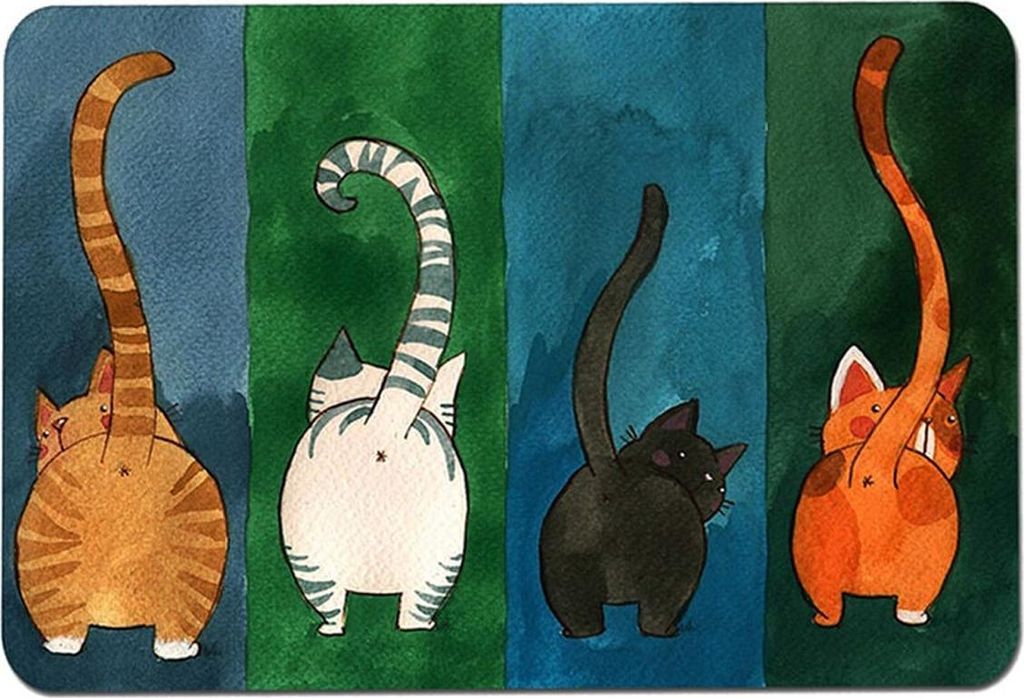 Fußmatte mit Katzenmuster, rutschfest, für den Innen- und Außenbereich, Eingangsmatte (S)