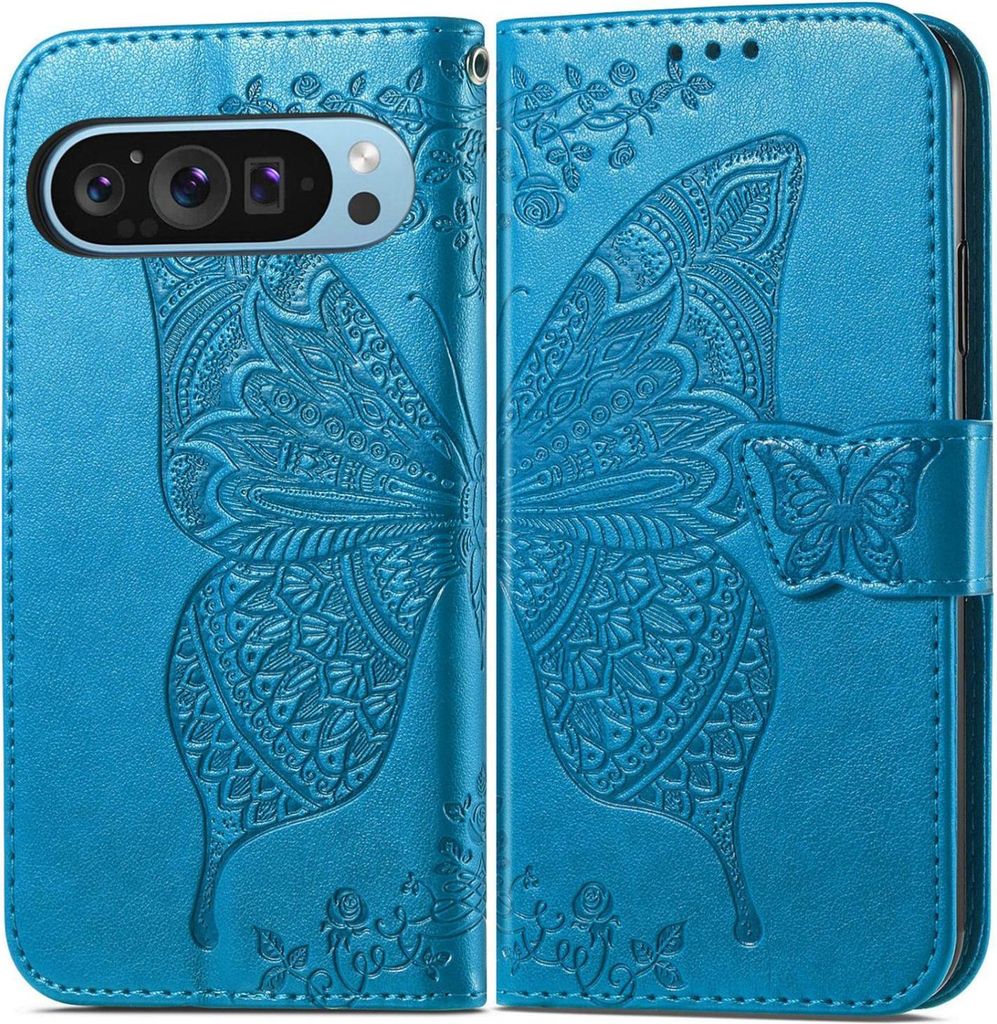 Mobigear Butterfly Google Pixel 10 Hülle Klapphülle Geldbörse - Blau