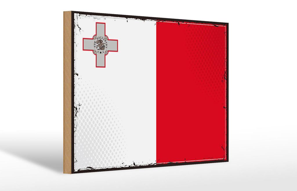Holzschild Flagge Maltas 30x20cm Retro Flag of Malta
