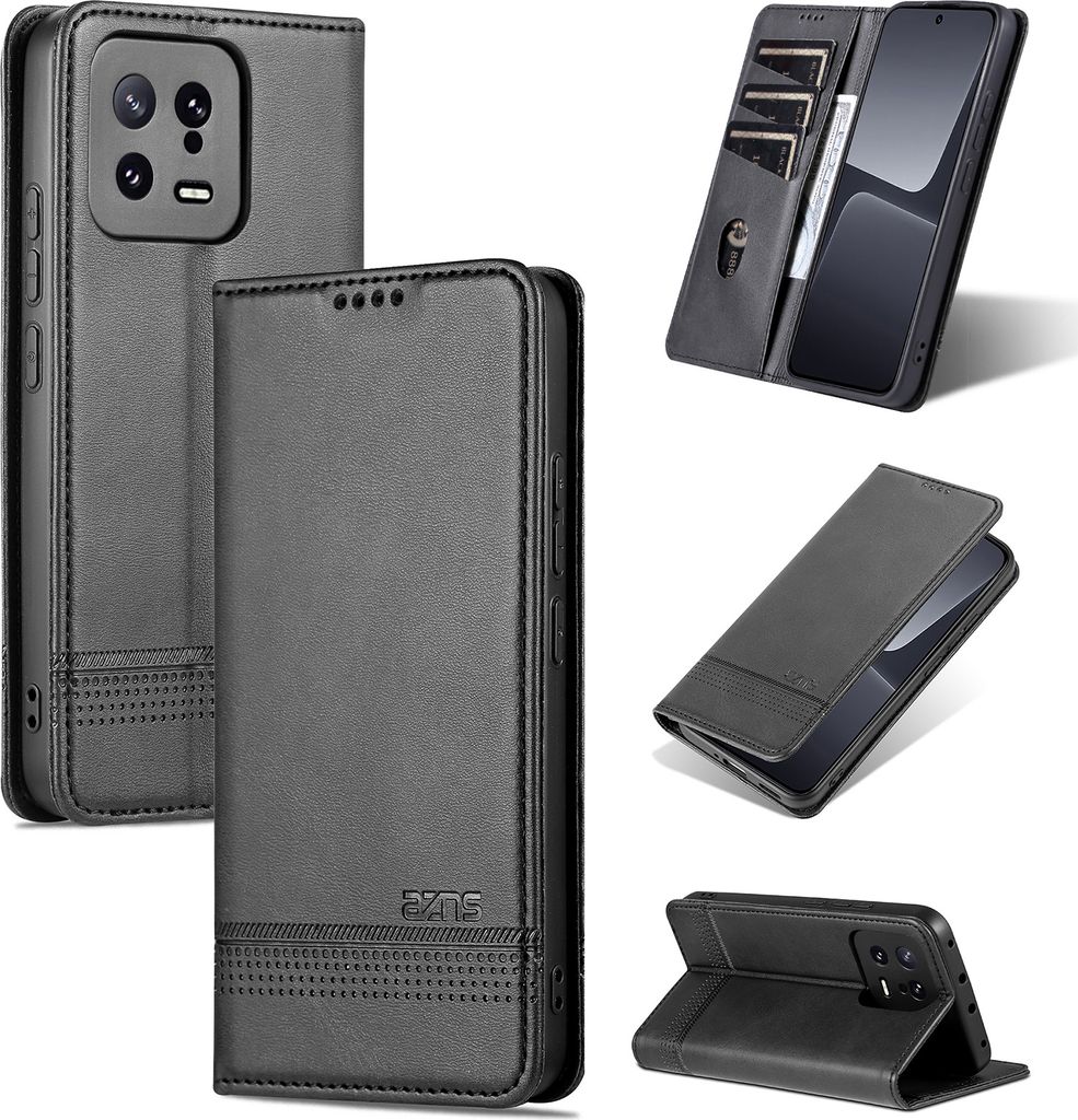 Leder Hülle für Xiaomi 13 Pro, Klapphüllen Brieftasche Magnetverschluss Ständer Schutzhülle Schwarz