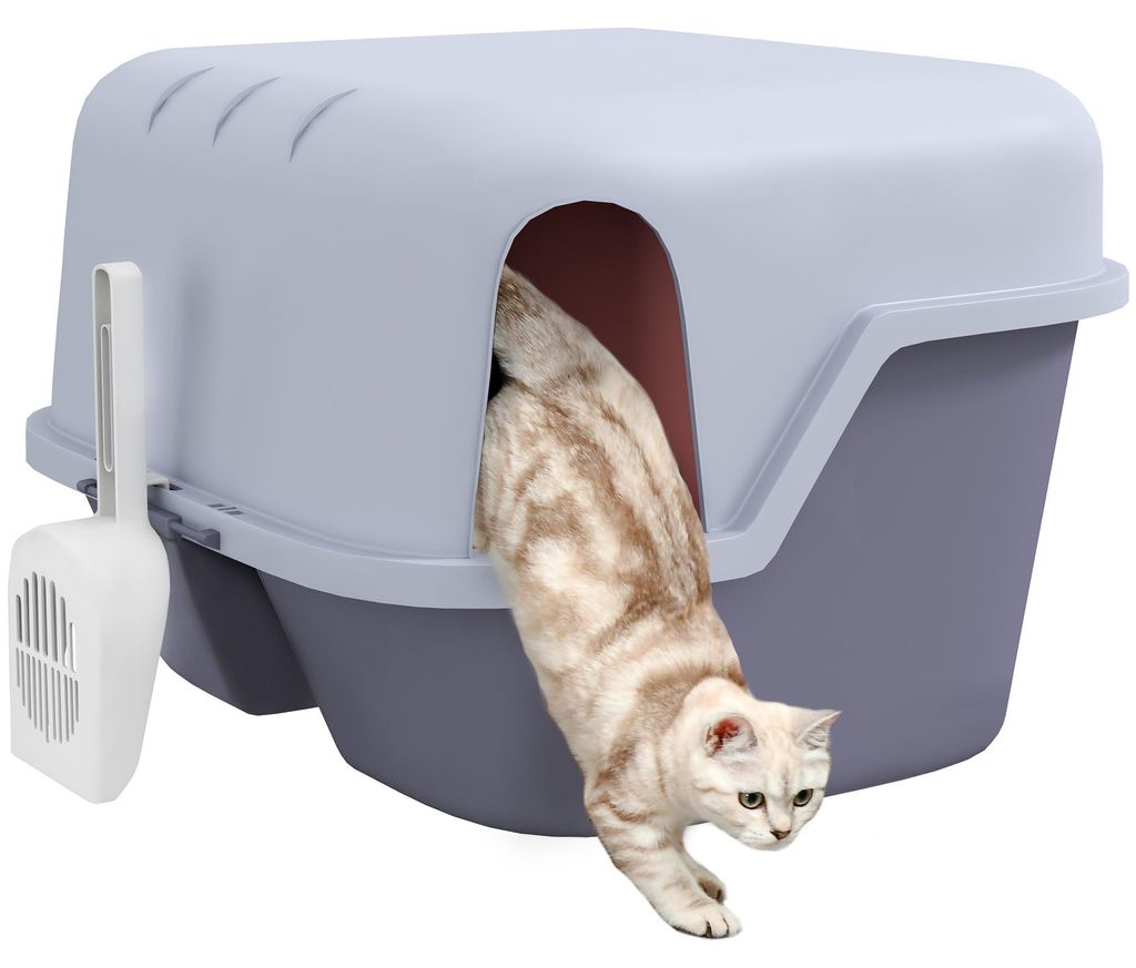 PawHut Katzentoilette mit Deckel, Katzenklo mit Sieb, Schaufel Kunststoff