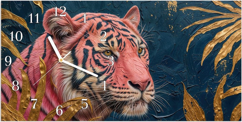 Wanduhr aus Glas mit Motiv Tiger Porträt- 60 x 30 cm - inkl. Aufhängesystem