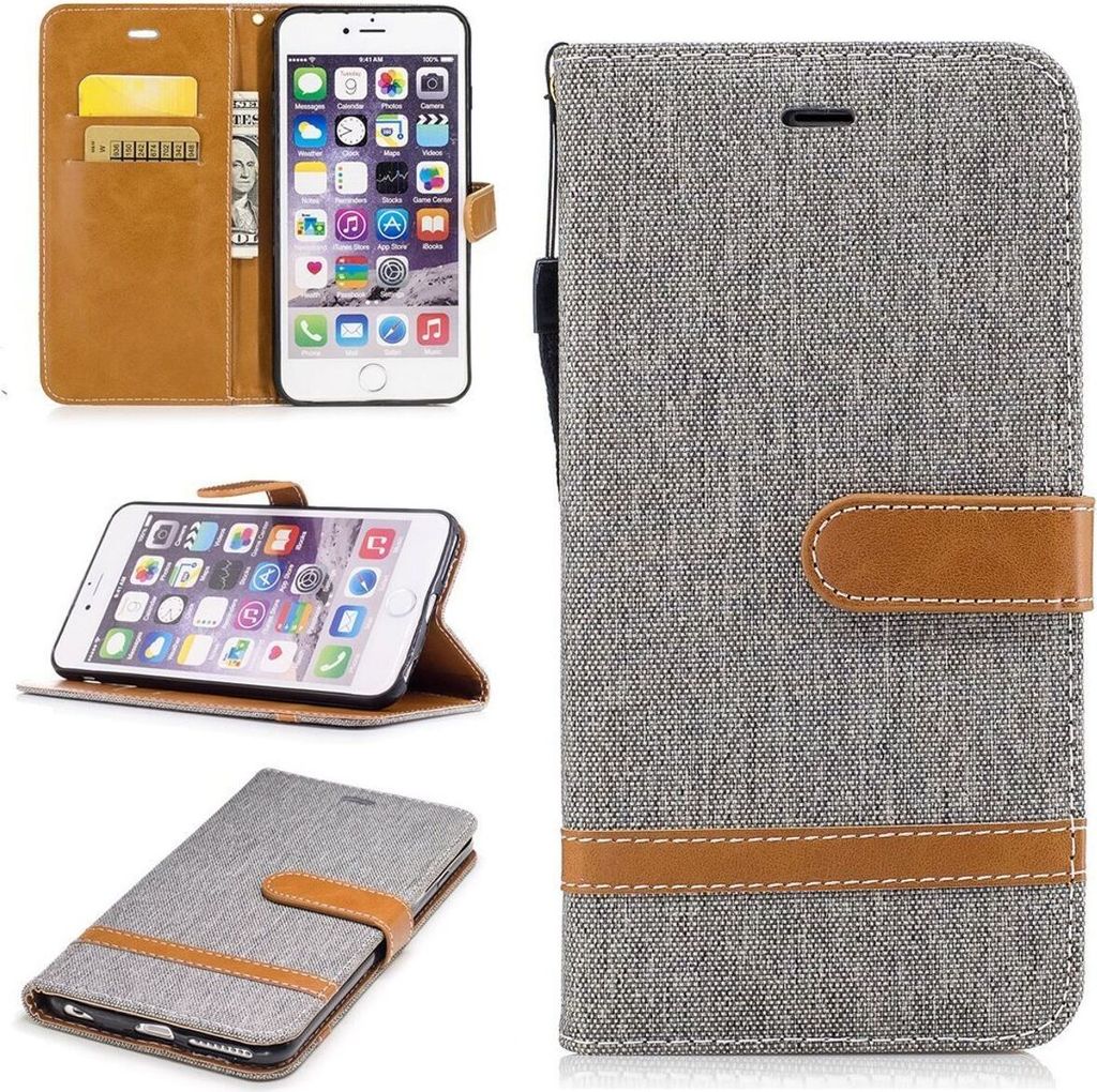 Tasche für Apple iPhone 6 / 6s Jeans Cover Handy Schutz Hülle Case Grau