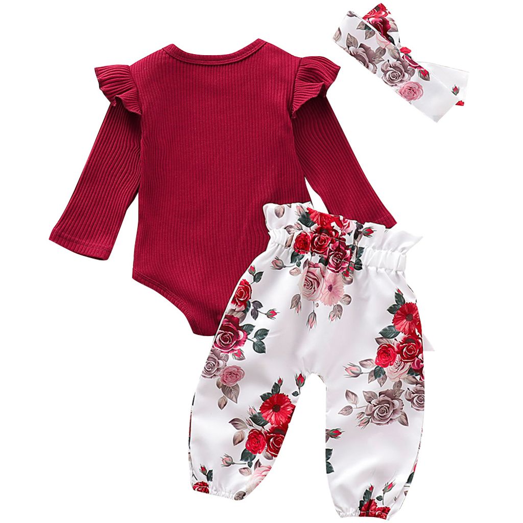 Neugeborene Baby Mädchen Kleidung Blume Strampler Jumpsuit Hut Stirnband Outfits 