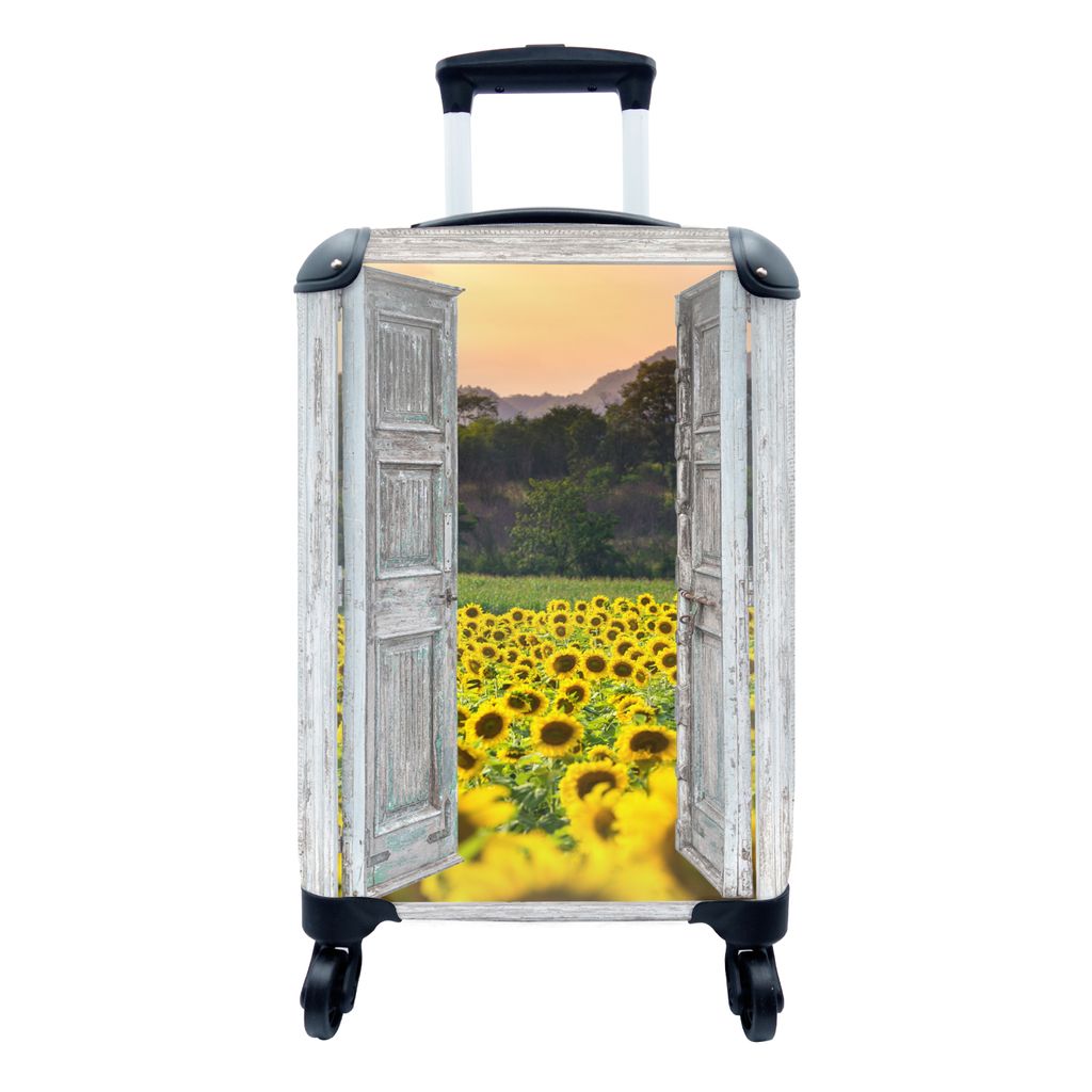 MuchoWow Koffer Handgepäck Trolley Rollkoffer Kleine Reisekoffer mit 4 Rollen - Sonnenblume - Abend - Blumen - Ansicht - Cabin Size < 55x40x23 c...