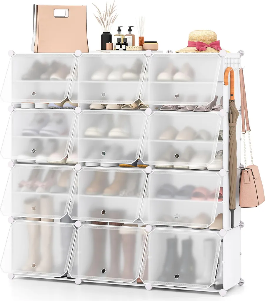 Étagère à chaussures anti-poussière 12 cubes pour ranger 48 paires