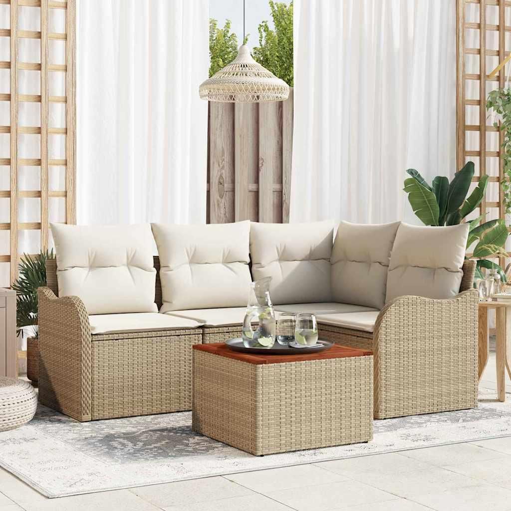 Maison Exclusive - Gartensofa-set mit Speicher 5 pcs Beige und Creme Poly-Rattan