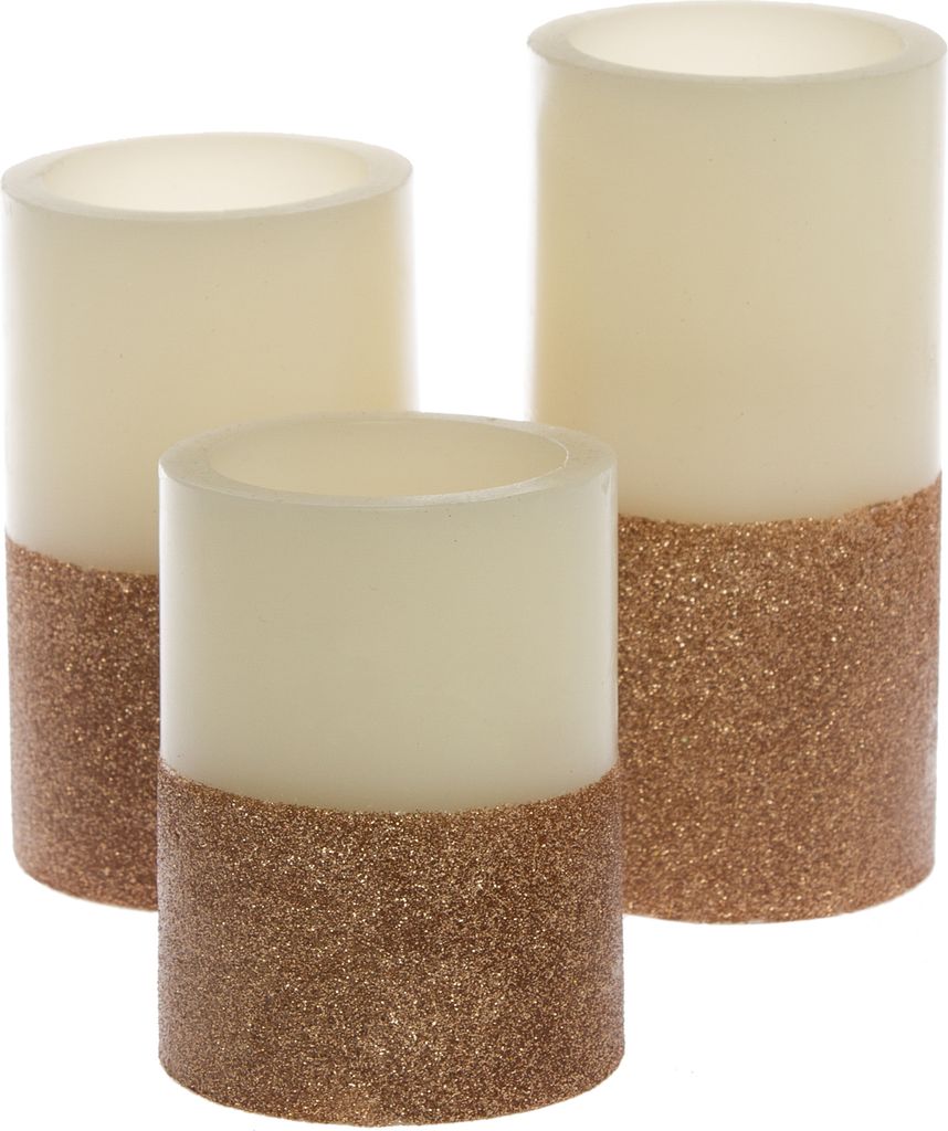 3er Set LED Kerzen in Natur/Kupfer mit Fernbedienung und Timer