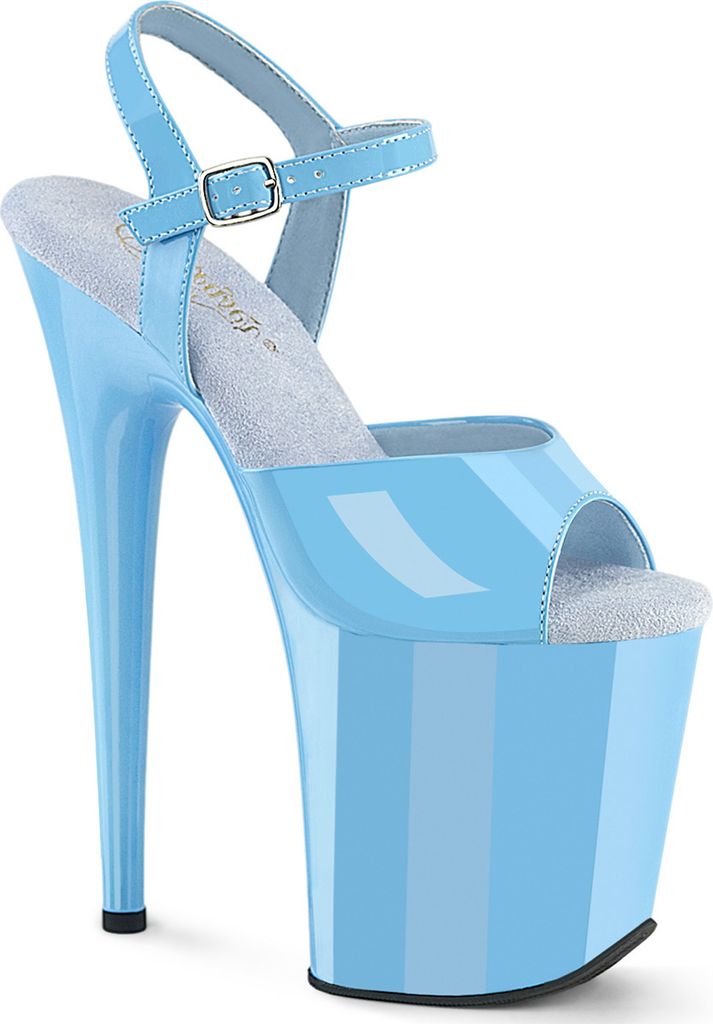 FLAMINGO-809 Pleaser Damen High-Heels Riemchen Plateausandaletten babyblau Lack