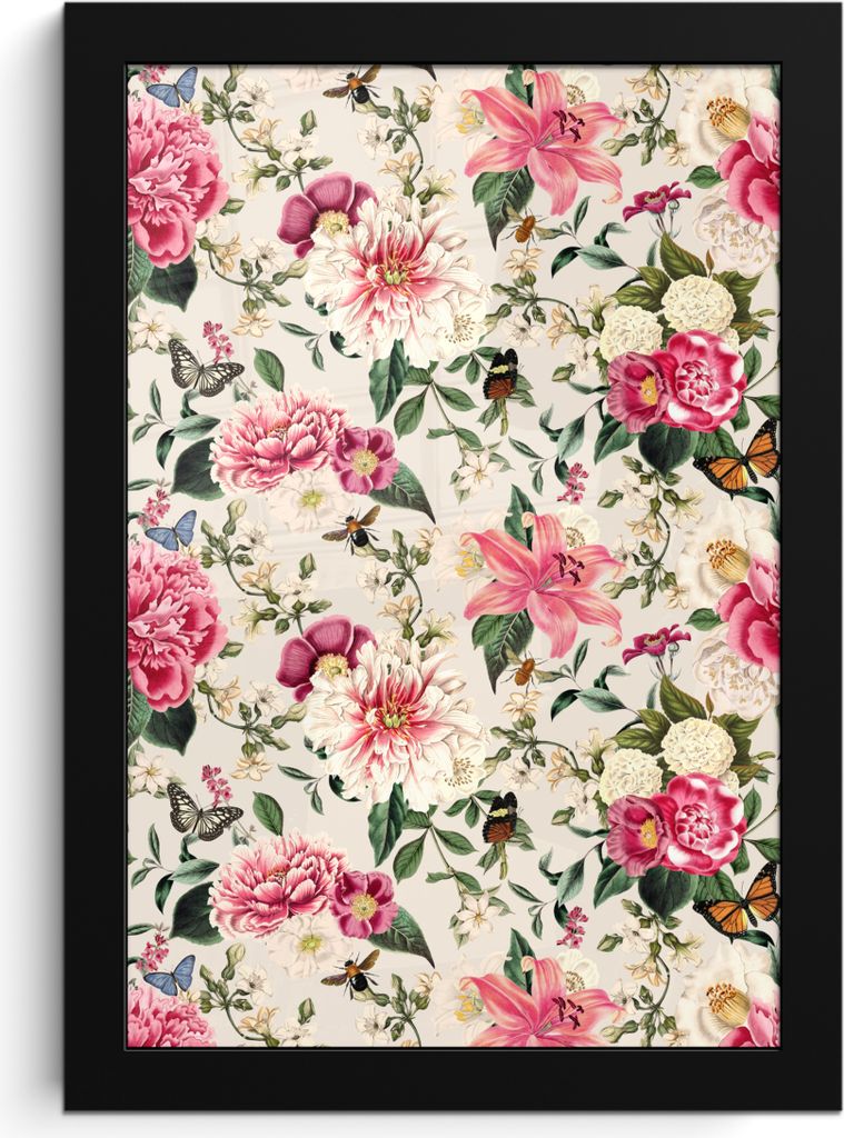 MuchoWow MuchoWow Gerahmtes Poster Blumen - Insekten - Rosa 20x30 cm - Poster mit zchwarzem Bilderrahmen - Drucken - Bilder Poster im Rahmen
