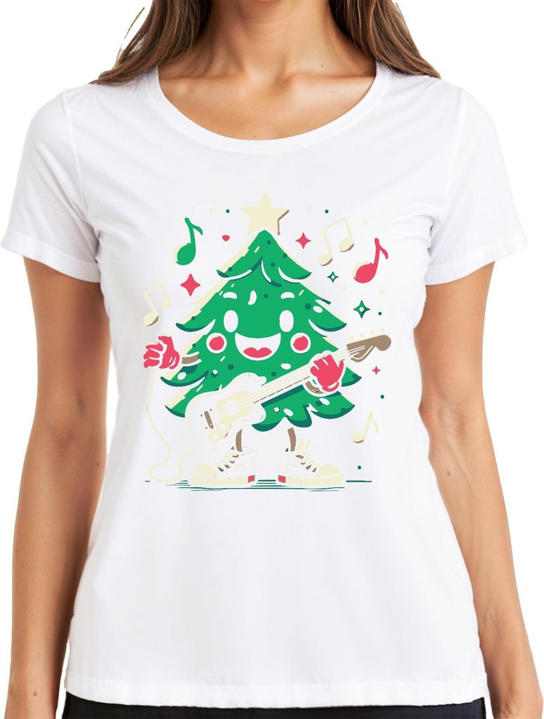 Tannenbaum Gitarre - Weihnachten Weihnachtsgeschenk Christmas Damen T-Shirt, Weiß, XXL