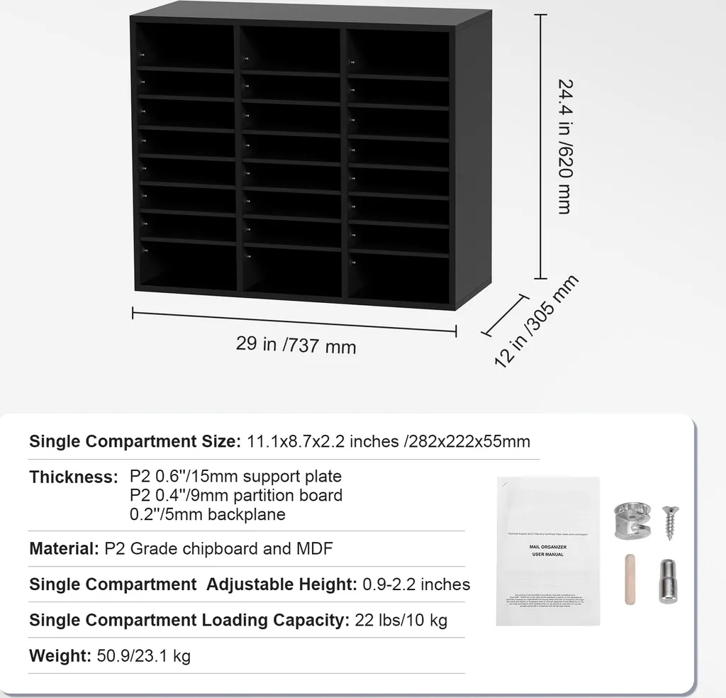 Organiseur de bureau bois 24 cases, trieur dossiers pour courrier - 7