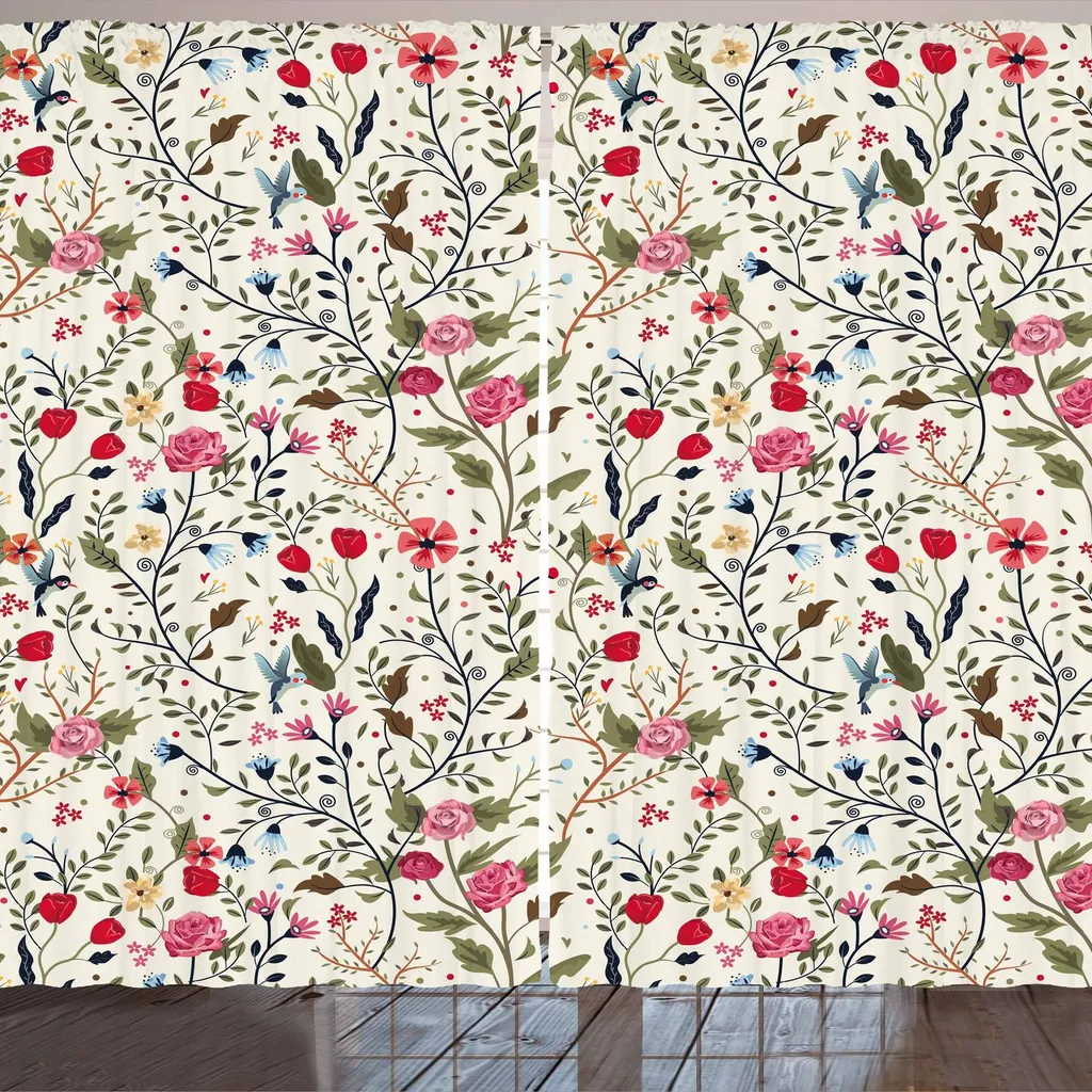 Tenda ARANDE con motivi floreali, collage di fiori composto da gladioli, tulipani, rose e violette, motivo vivace e allegro ispirato alla natura, 280 x 175 cm, multicolore
