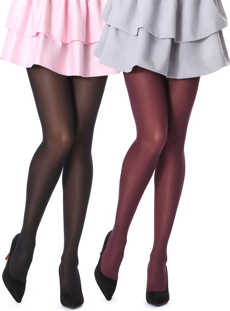 Bellivalini Damen Strumpfhose Mikrofaser 2 Pack 60 DEN BLVFI1002 (Schwarz/Bordeaux (2Pack), S) .