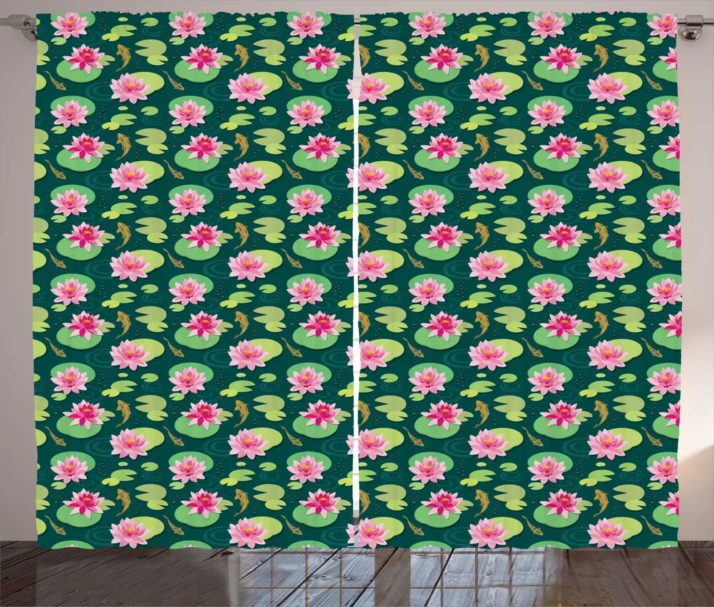 Rideau de Salon Multicolore avec Motifs Carpes Koï et Fleur de Lotus Zen