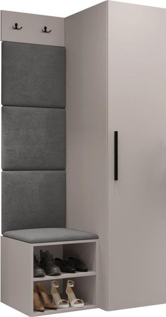 MIRJAN24 Garderoben-Set Medi III, Schuhschrank, Kleiderhakenbrett, 4x Paneel 42x42, 2 Kleiderhaken (Farbe: Cashmere, Manila 16)