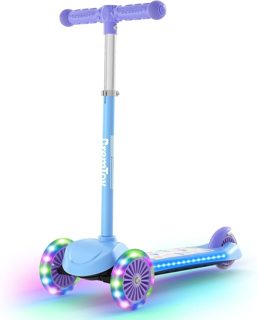 BremToy Kinderroller mit leuchtendem Deck und PolyurethanLED Rädern, 4-stufig höhenverstellbar, reaktionsschnelles Bremsen, für Anfänger von 3-...