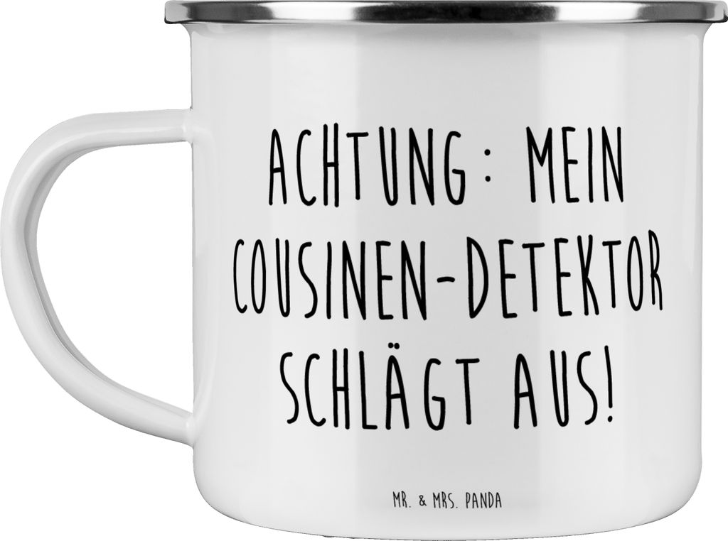 Mr. & Mrs. Panda Teetasse Spruch Cousinen-Detektor - Weiß - Geschenk, Familientreffen, Familie, Cousine, Teebecher, Emaille Tasse, Bindung, Becher...