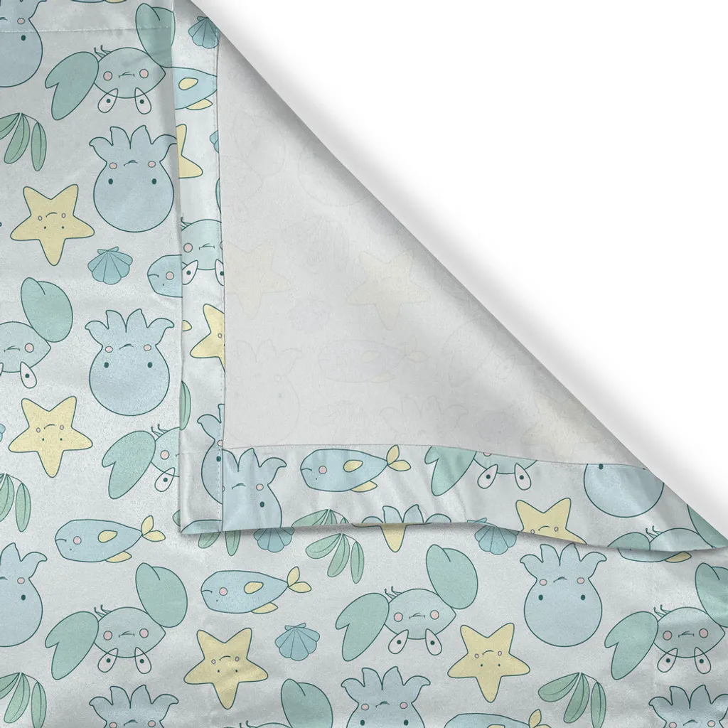 ABAKUHAUS Tenda con occhielli a forma di stella marina, simpatici granchi e pesci in un'illustrazione caricaturale della fauna sottomarina, tende decorative a 2 pannelli, 280 cm x 175 cm, verde chiaro e azzurro pallido - 3