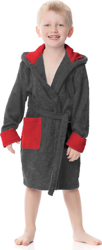Ladeheid Kinder Frottee Bademantel aus 100% Baumwolle LA40-103 (Graphite/Rot (D07/D10), 98-104)