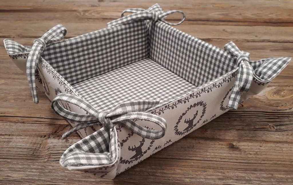 Corbeille à pain en tissu RESI Gris, à carreaux avec Image du produit 