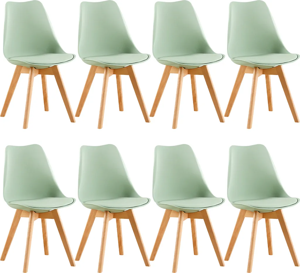 Chaises Design Scandinave Rembourrées Vert Pastel et Bois de Hêtre x8