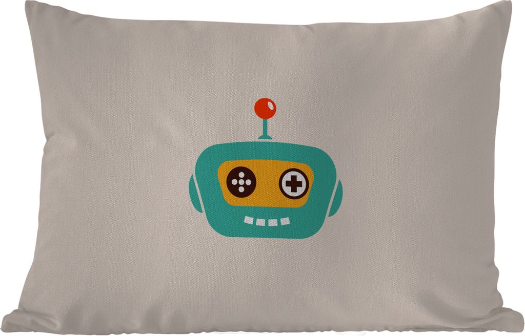 MuchoWow Outdoor Kissen - Roboter - Gesicht - Antenne - Technik - Junge - Kind - 60x40 cm - Wetterfest - Lounge Kissen - Zierkissen - Kissen für...