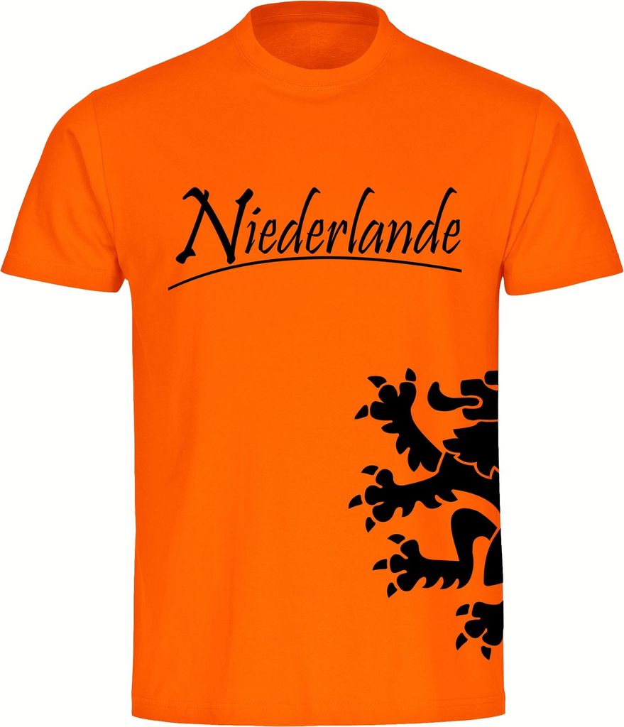 multifanshop Herren T-Shirt - Niederlande - Löwe seitlich, orange-1, Größe XL
