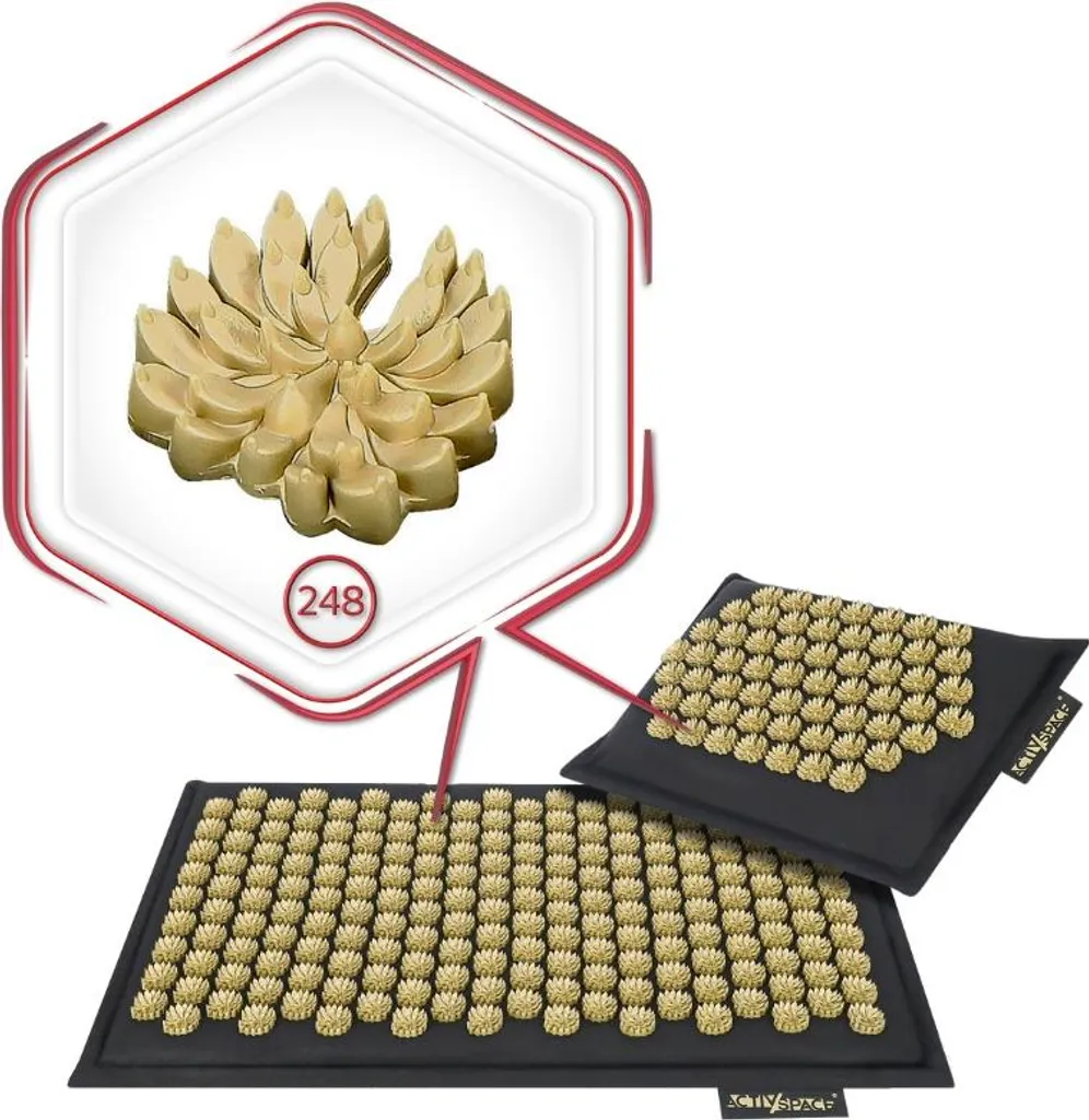 Tapis d'acupression Coconut ECO - GOLD set complet avec coussin de tête