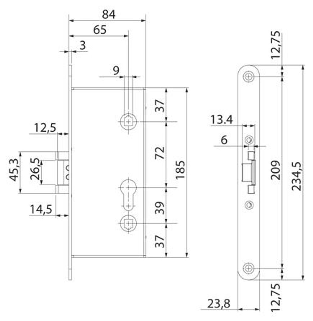 GBS 92PZ 72/65/9 24x235 RS oPAF Vz Einsteckschloss links verzinkt