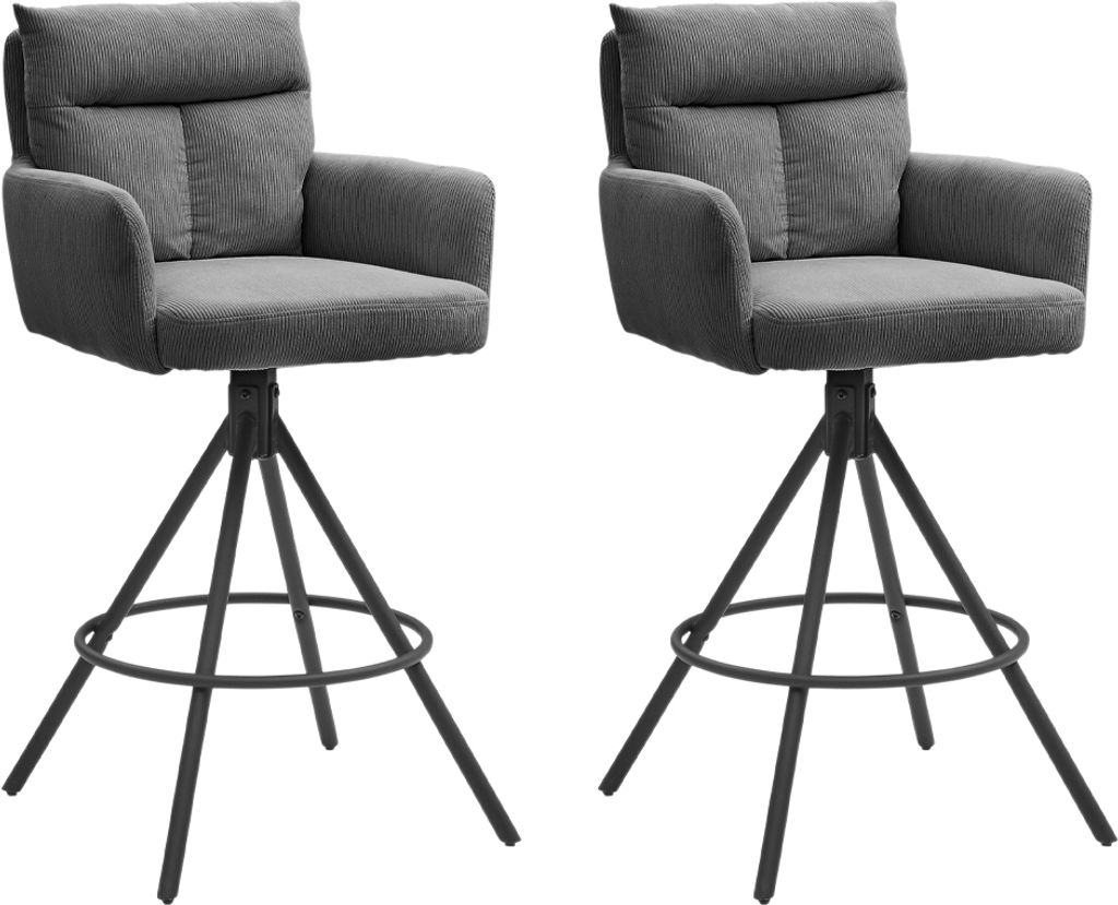 Barhocker - Grau - Schwarz - Cordbezug - Metallgestell - drehbar - 2er Set