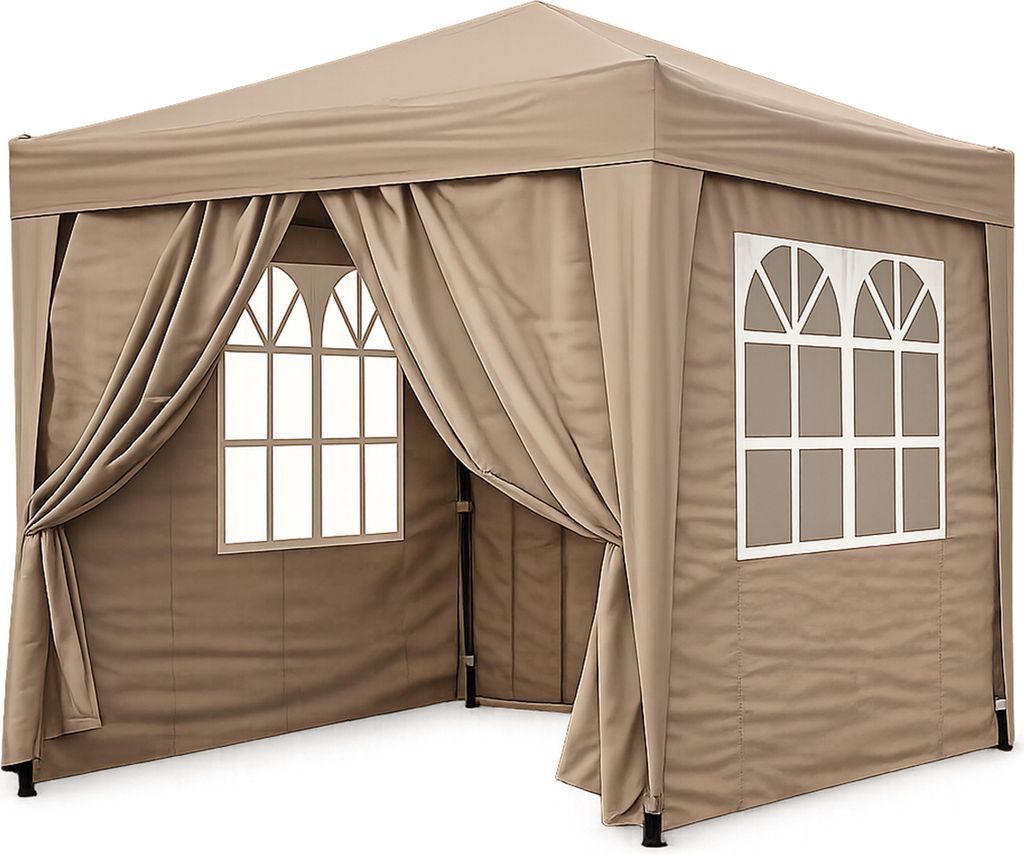 Faltpavillon 2,5 x 2,5 m Braunbeige, 4 Easy-Klett Produktbild 