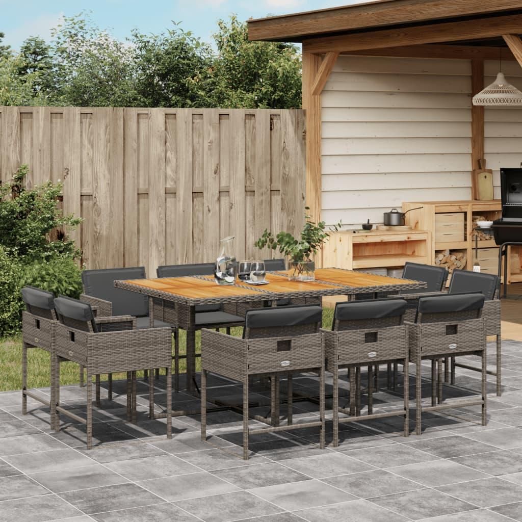 Maison Exclusive - 11-tlg. Garten-Essgruppe mit Kissen Grau Poly Rattan