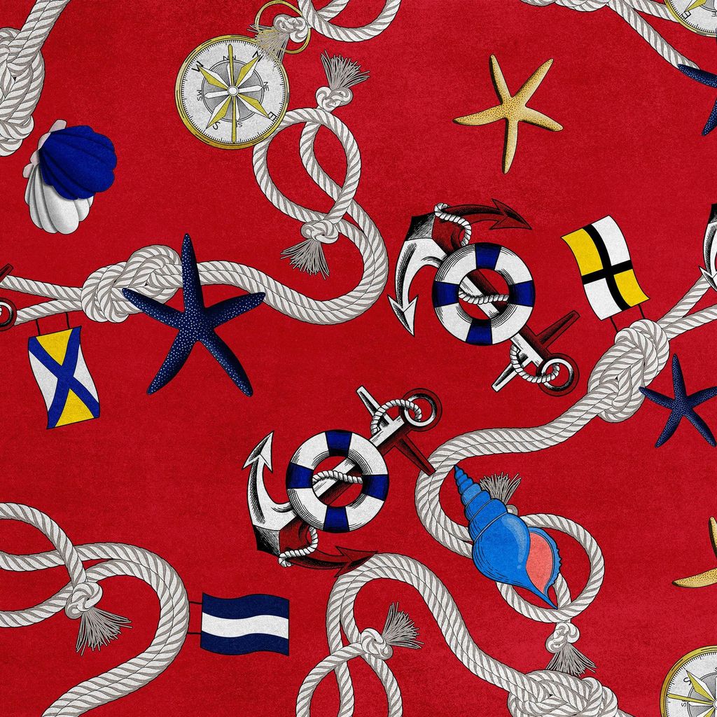 Royal Samt Stoff Polyester Zum Nähen - Motiv Anker und Rettungsringe