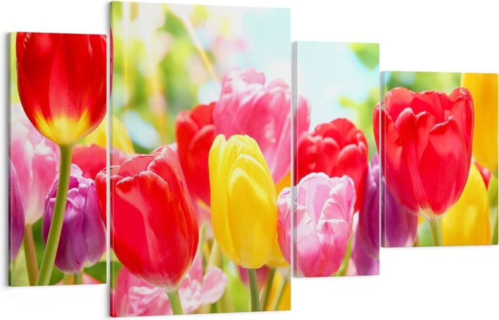 Bild auf Leinwand - Leinwandbild - Tulpe Blume Garten Plantage - 120x70cm - Wand Bild - Wanddeko - Leinwanddruck - Bilder - Kunstdruck - Wanddekora...