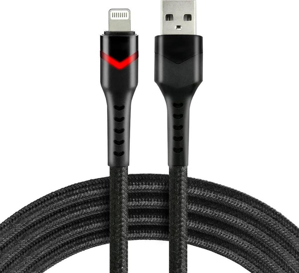 USB-auf-Lightning-Kabel everActive CBB-1IBR, 1 m, 2,4 A, RGB-LED, schwarz