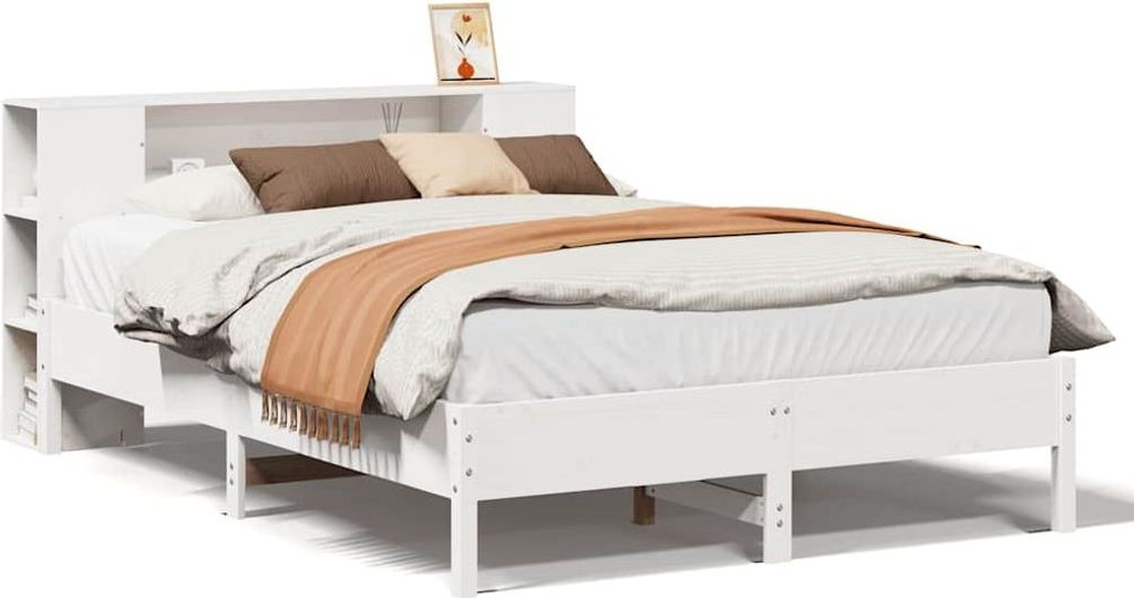 vidaXL Massivholzbett mit Regal ohne Matratze Weiß 120x190 cm Kiefer