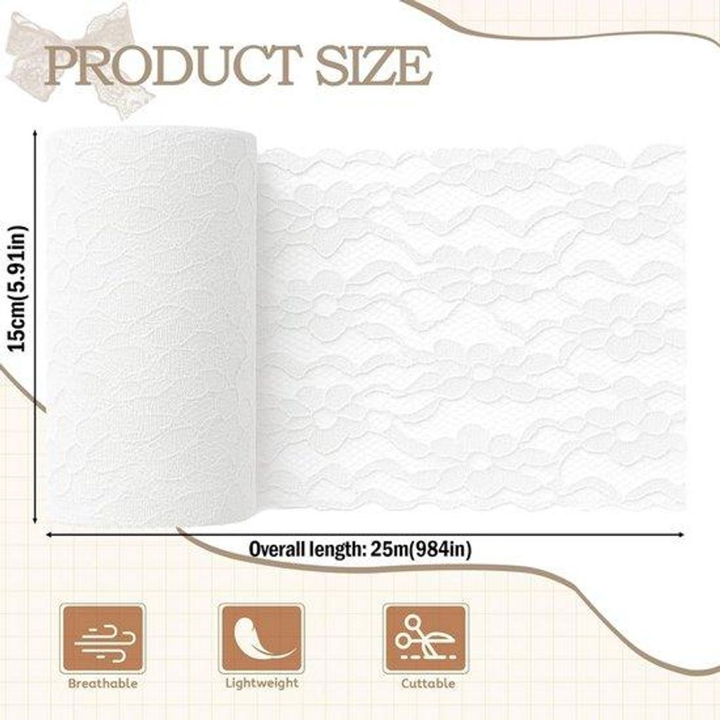 Weißer Tafelloper aus Kunststoff 15 cm x 25 Meter - Vintage Dekoration für Hochzeit und Party